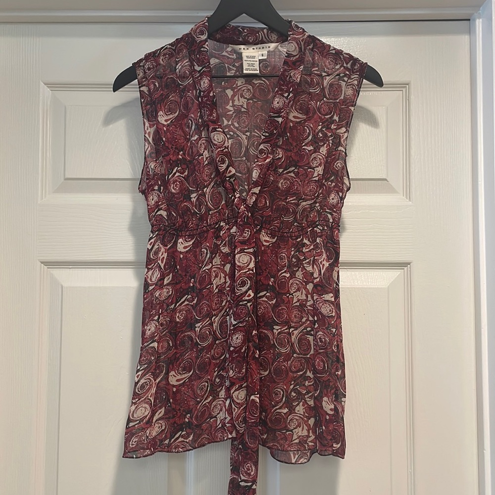 Max Studio Burgundy and White Blouse